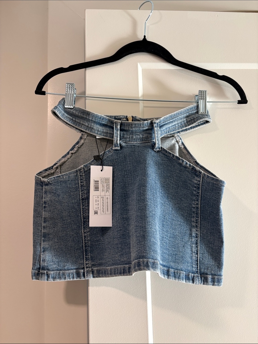 ASOS. Labelrail x Eva Apio cut-out detail denim mini skirt in blue